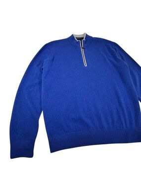 GREYSON Cashmere Wool Sweater SZ L Blue Mock Neck Zip Neck Very Soft Preppy